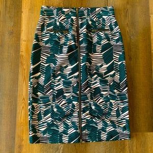 Geo print front zipper pencil skirt